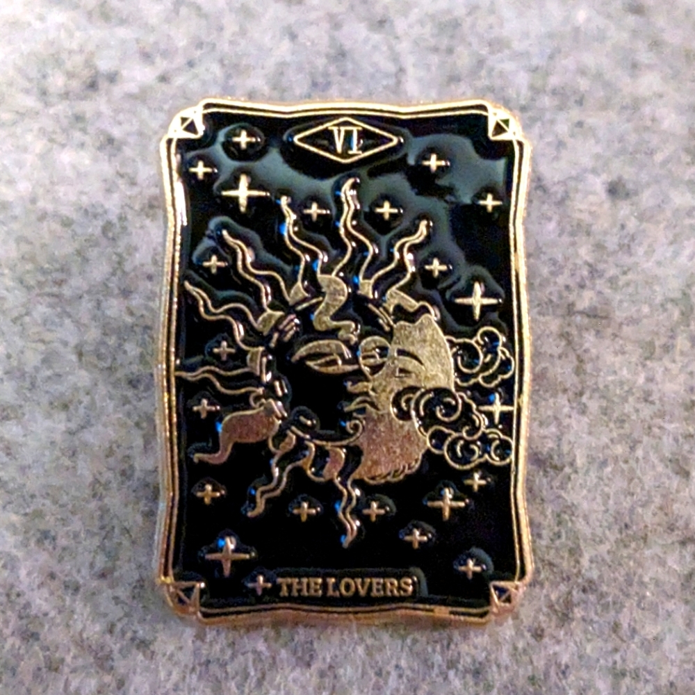 Tarot Card Pin - The Lovers - Black & Gold Cosmic Major Arcana VI